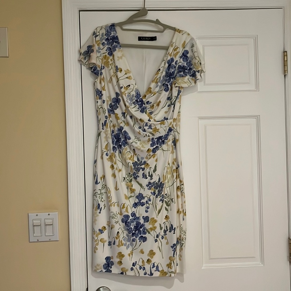 Blue Cream light Yellow Floral Dress